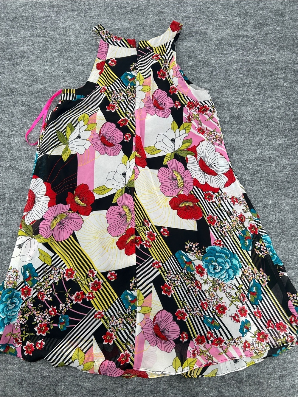 Betsey Johnson Multicolor Floral & Stripe Dress - Pink, Black, Turquoise Size 2 - Picture 6 of 11